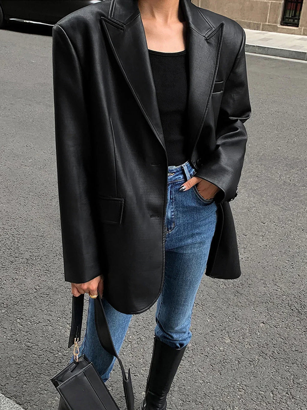 Blazer oversize à revers cranté pour femmes