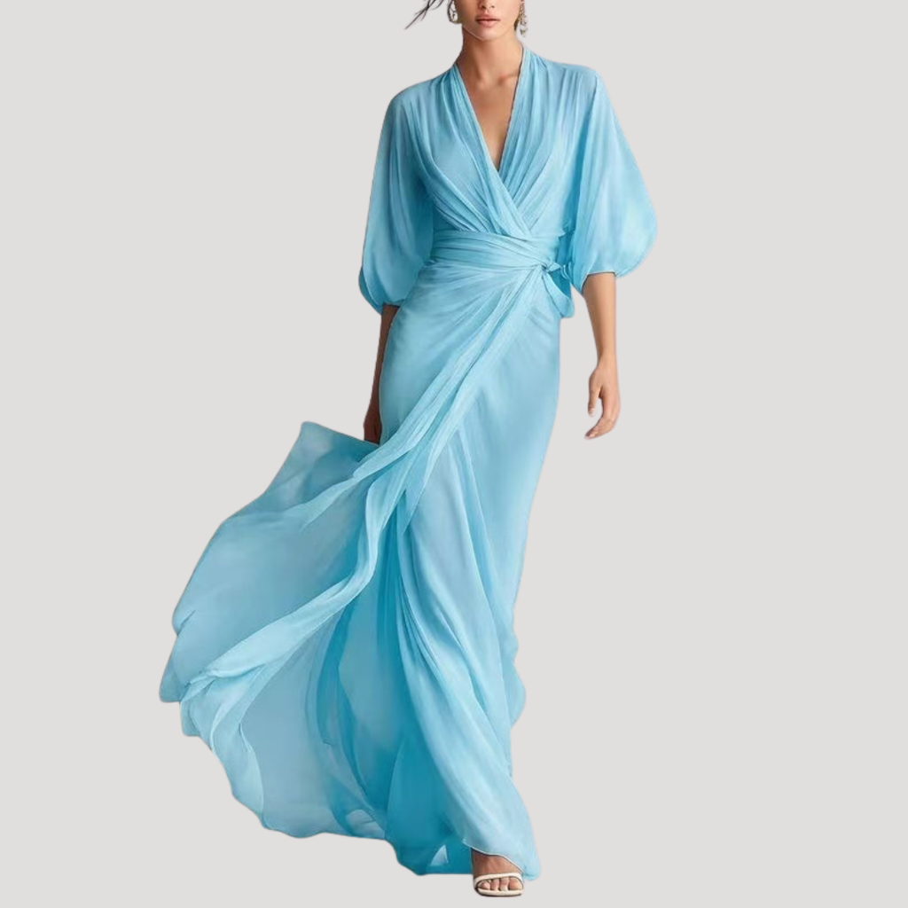Viviana | Robe Maxi à Manches Longues et Devant Croisé pour Femmes