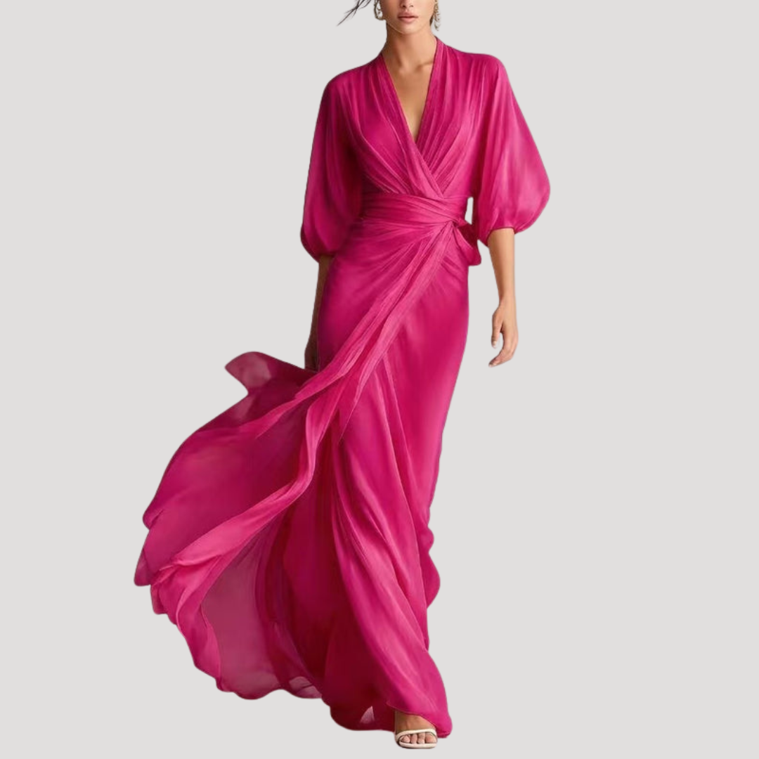 Viviana | Robe Maxi à Manches Longues et Devant Croisé pour Femmes