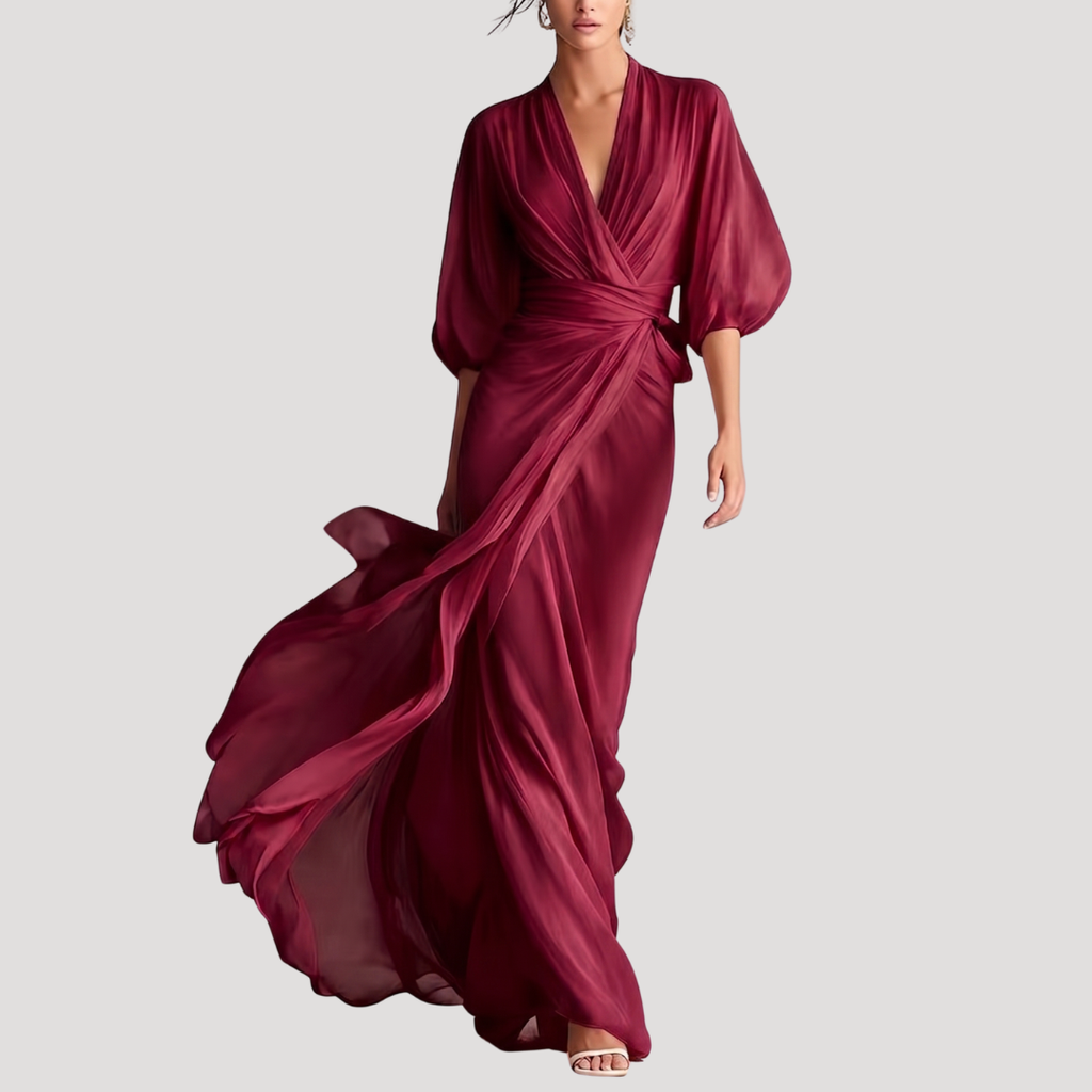 Viviana | Robe Maxi à Manches Longues et Devant Croisé pour Femmes