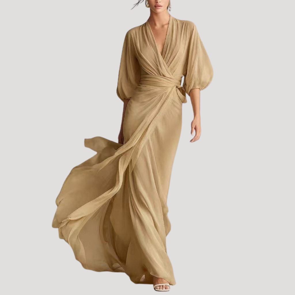 Viviana | Robe Maxi à Manches Longues et Devant Croisé pour Femmes