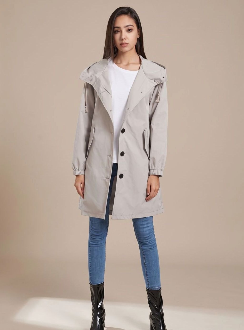Greta | Manteau Trench Imperméable Femme avec Capuche Long Manteau d'Extérieur