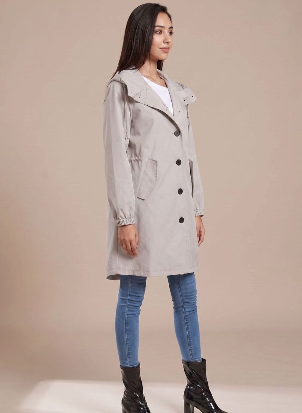 Greta | Manteau Trench Imperméable Femme avec Capuche Long Manteau d'Extérieur