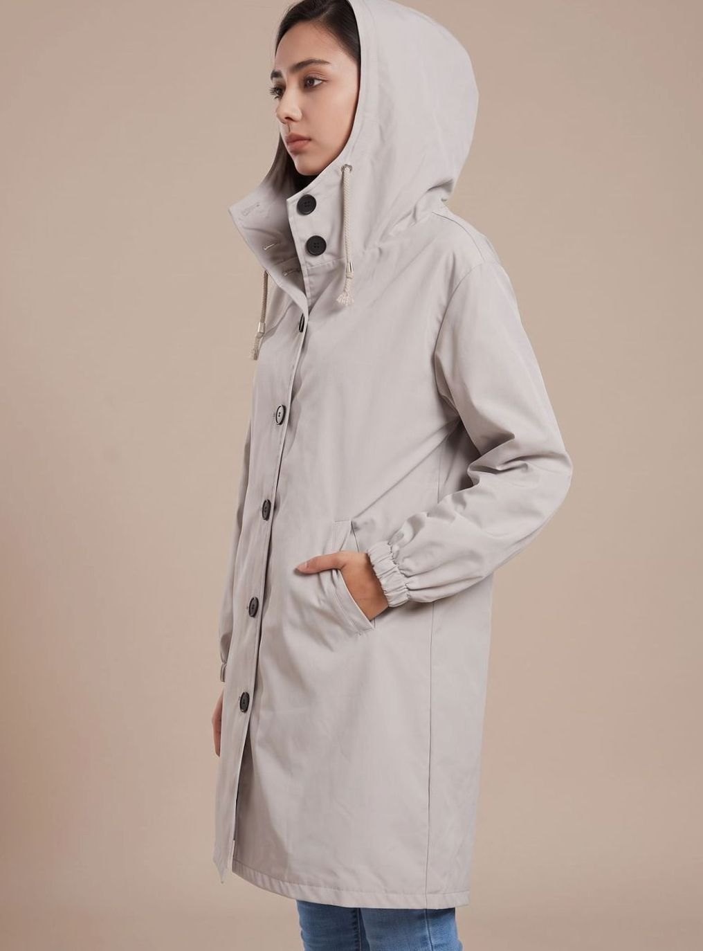 Greta | Manteau Trench Imperméable Femme avec Capuche Long Manteau d'Extérieur