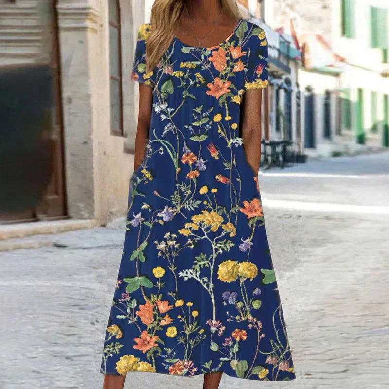 Winslet | Robe midi à manches courtes à fleurs pour femmes
