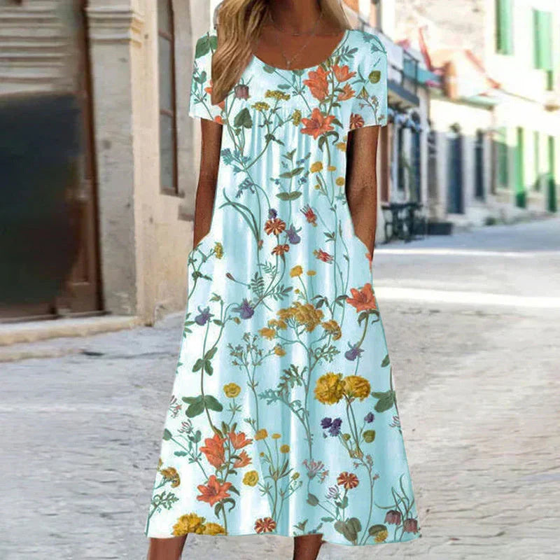 Winslet | Robe midi à manches courtes à fleurs pour femmes