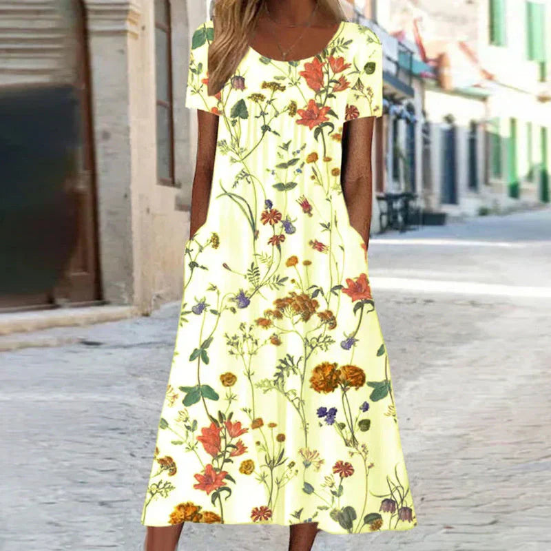 Winslet | Robe midi à manches courtes à fleurs pour femmes