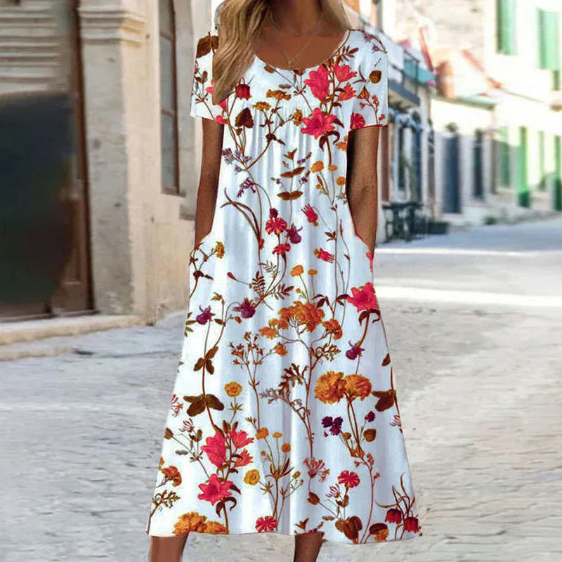 Winslet | Robe midi à manches courtes à fleurs pour femmes