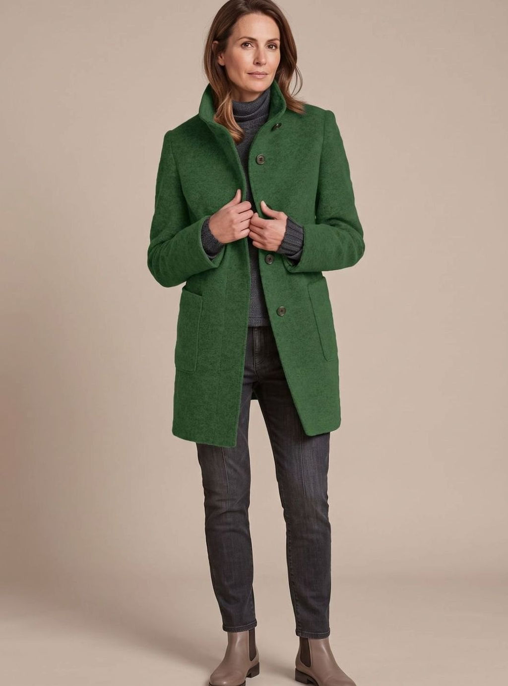 Leonie | Manteau d'hiver femme en mélange de laine classique avec col montant
