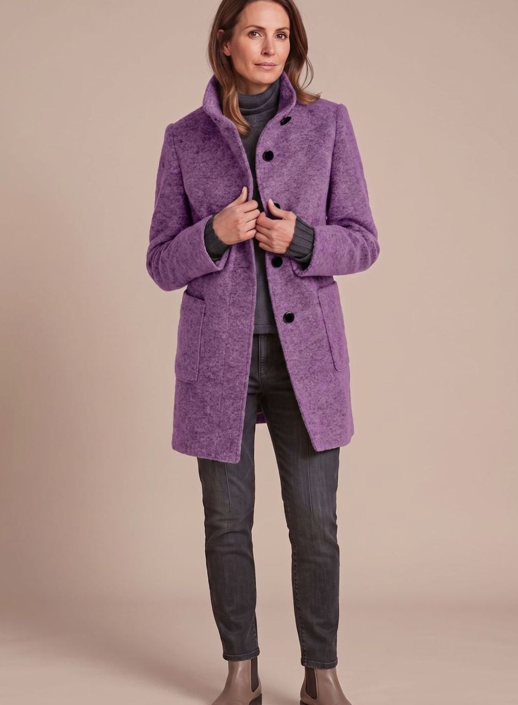 Leonie | Manteau d'hiver femme en mélange de laine classique avec col montant