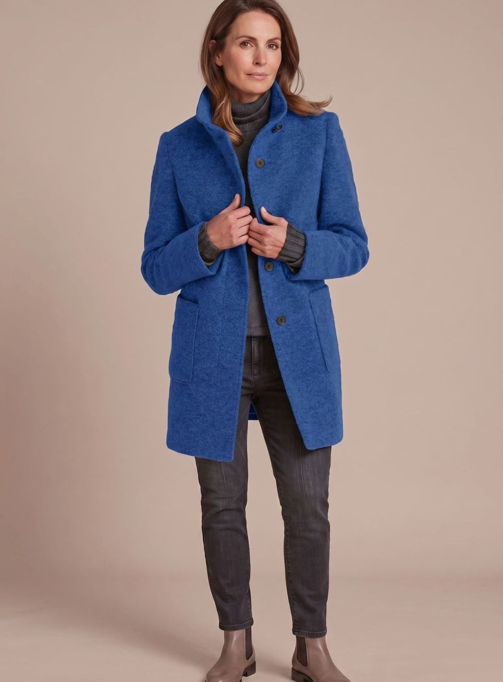 Leonie | Manteau d'hiver femme en mélange de laine classique avec col montant