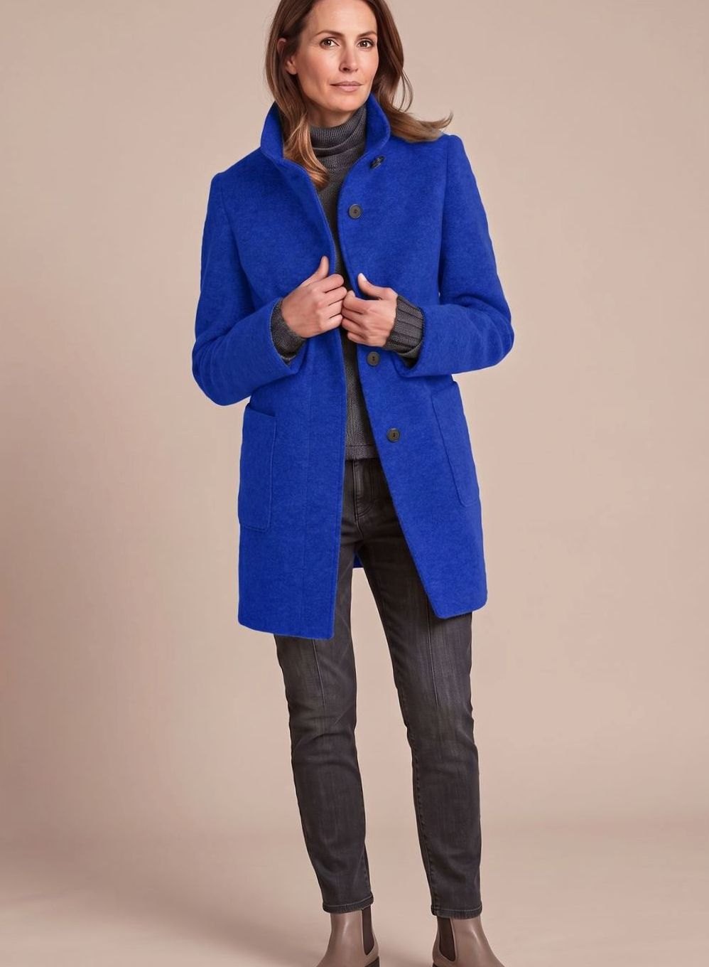 Leonie | Manteau d'hiver femme en mélange de laine classique avec col montant
