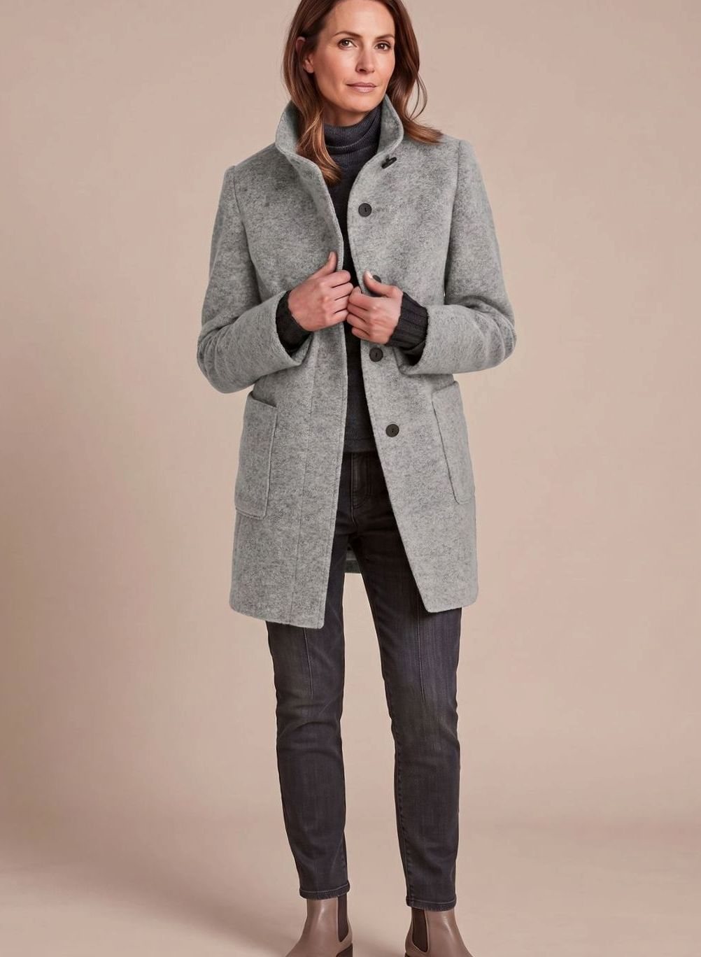 Leonie | Manteau d'hiver femme en mélange de laine classique avec col montant