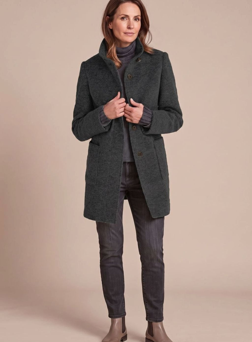 Leonie | Manteau d'hiver femme en mélange de laine classique avec col montant