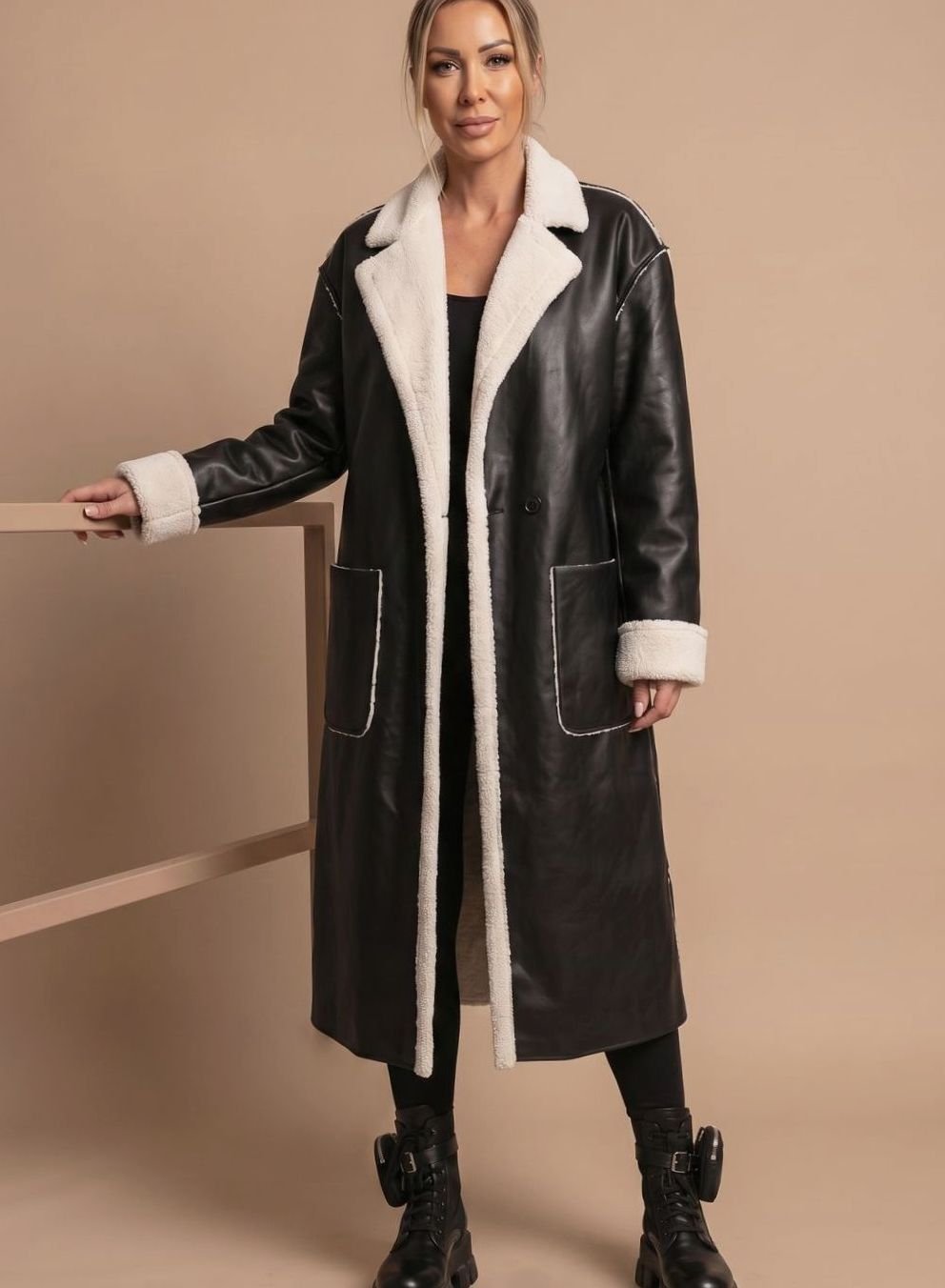 Clara | Manteau d'hiver pour femmes en simili cuir long avec doublure en polaire