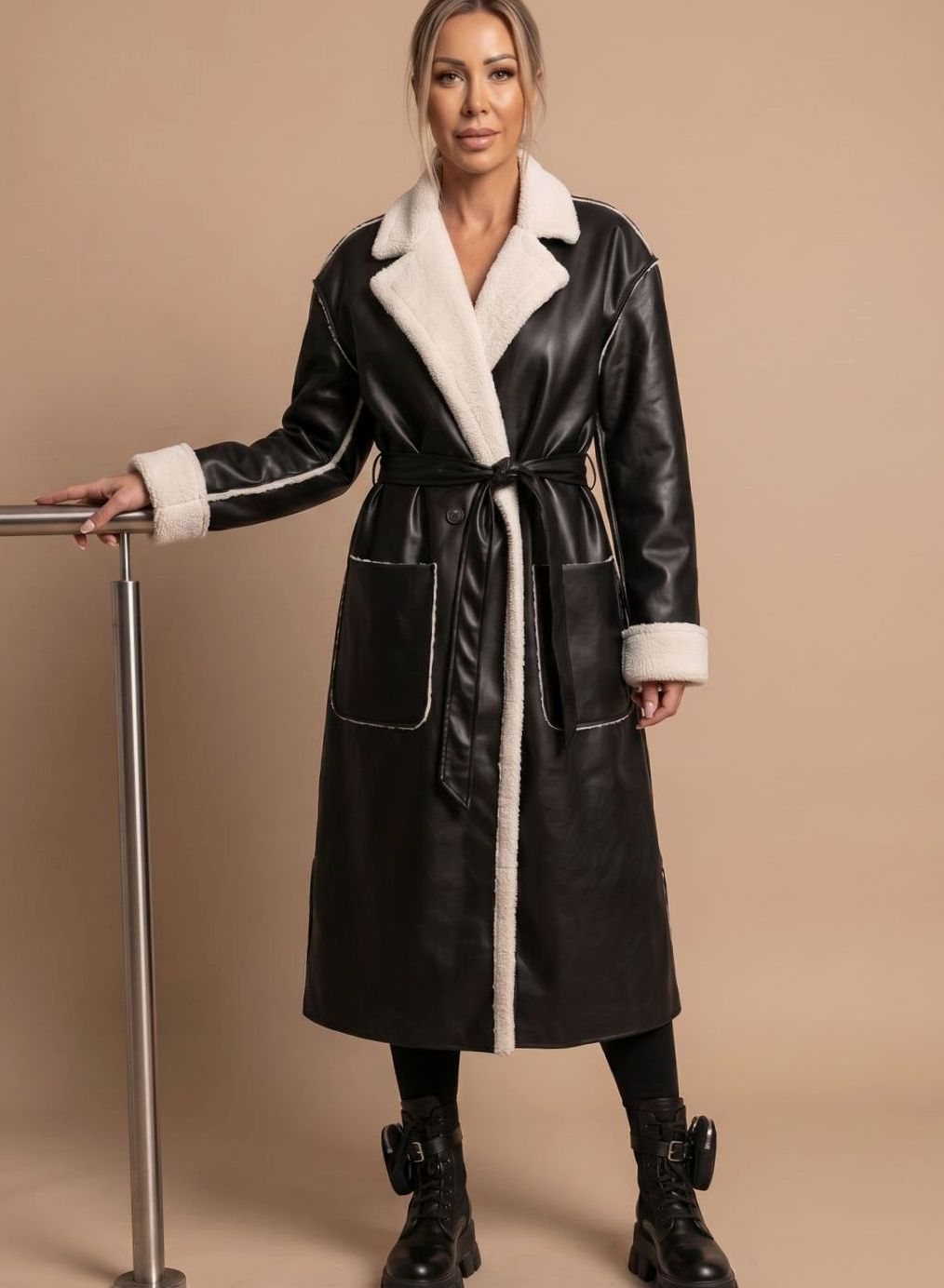 Clara | Manteau d'hiver pour femmes en simili cuir long avec doublure en polaire
