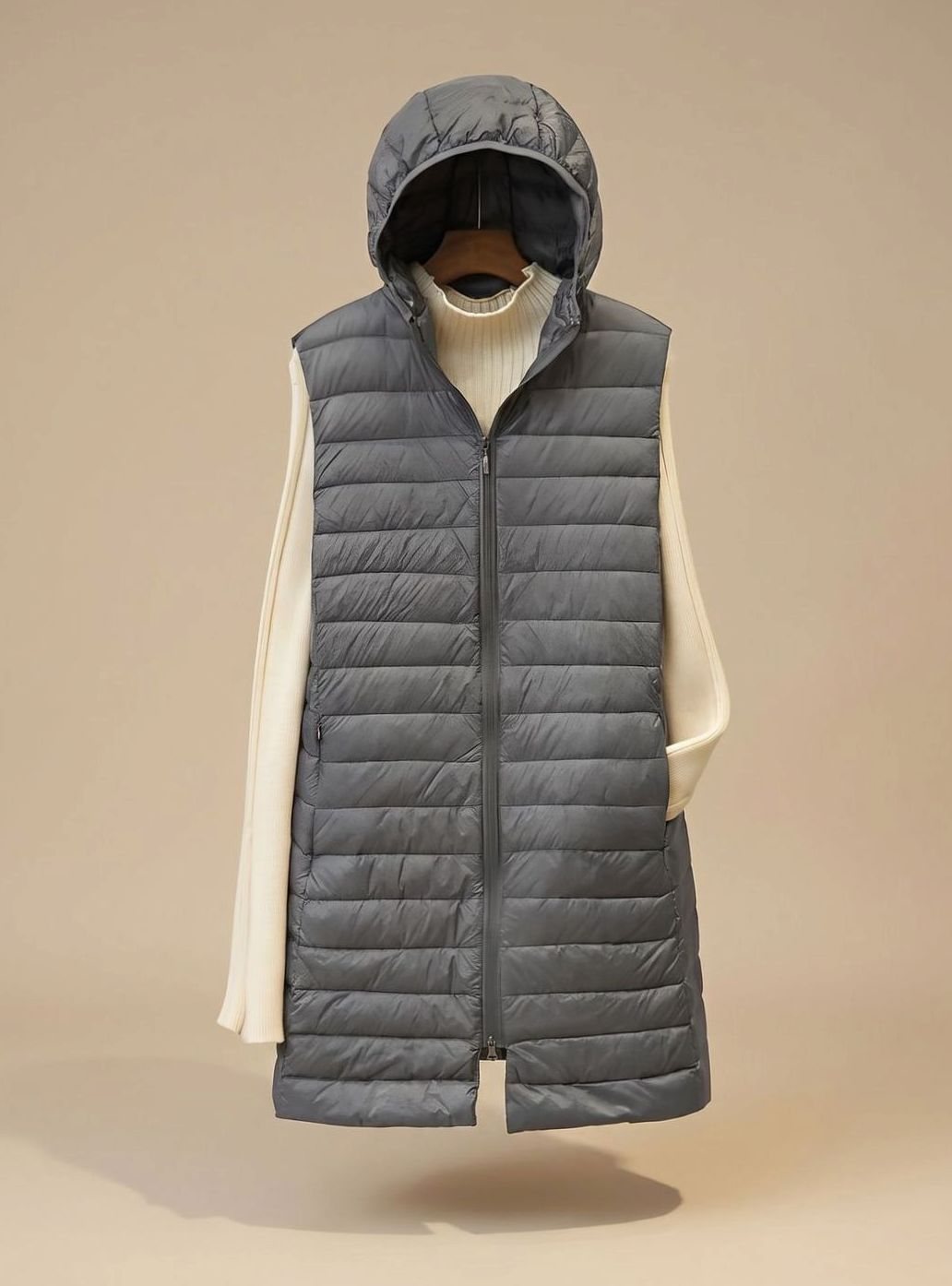 Emilia | Manteau d'hiver femme long sans manches avec capuche