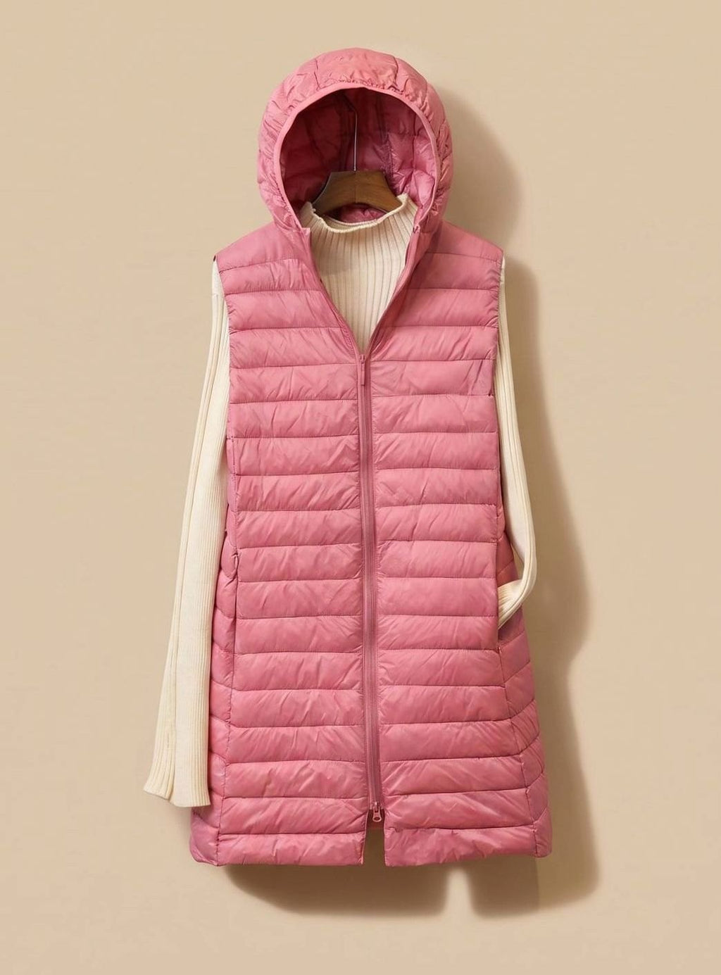 Emilia | Manteau d'hiver femme long sans manches avec capuche