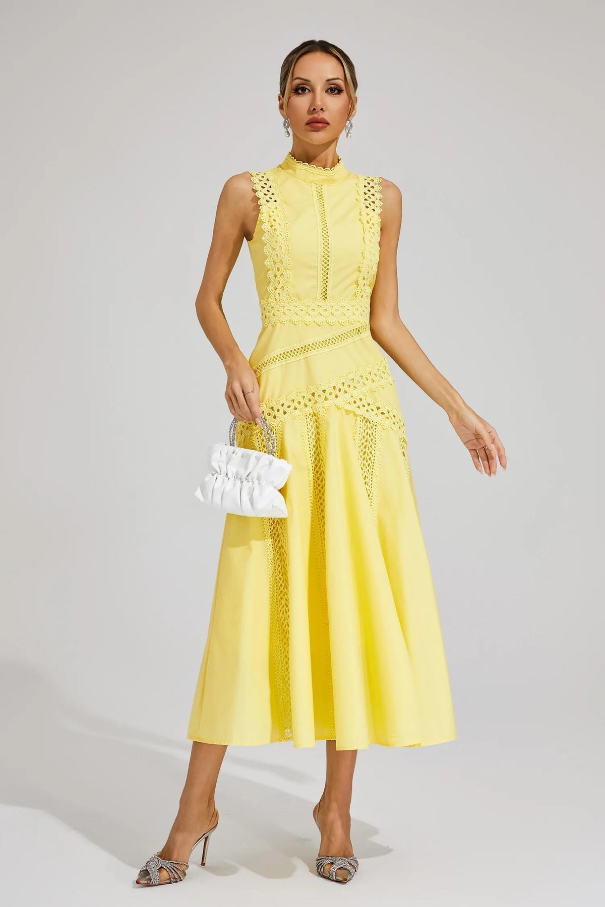Robe Midi pour Invitées de Mariage | Sans Manches en Dentelle