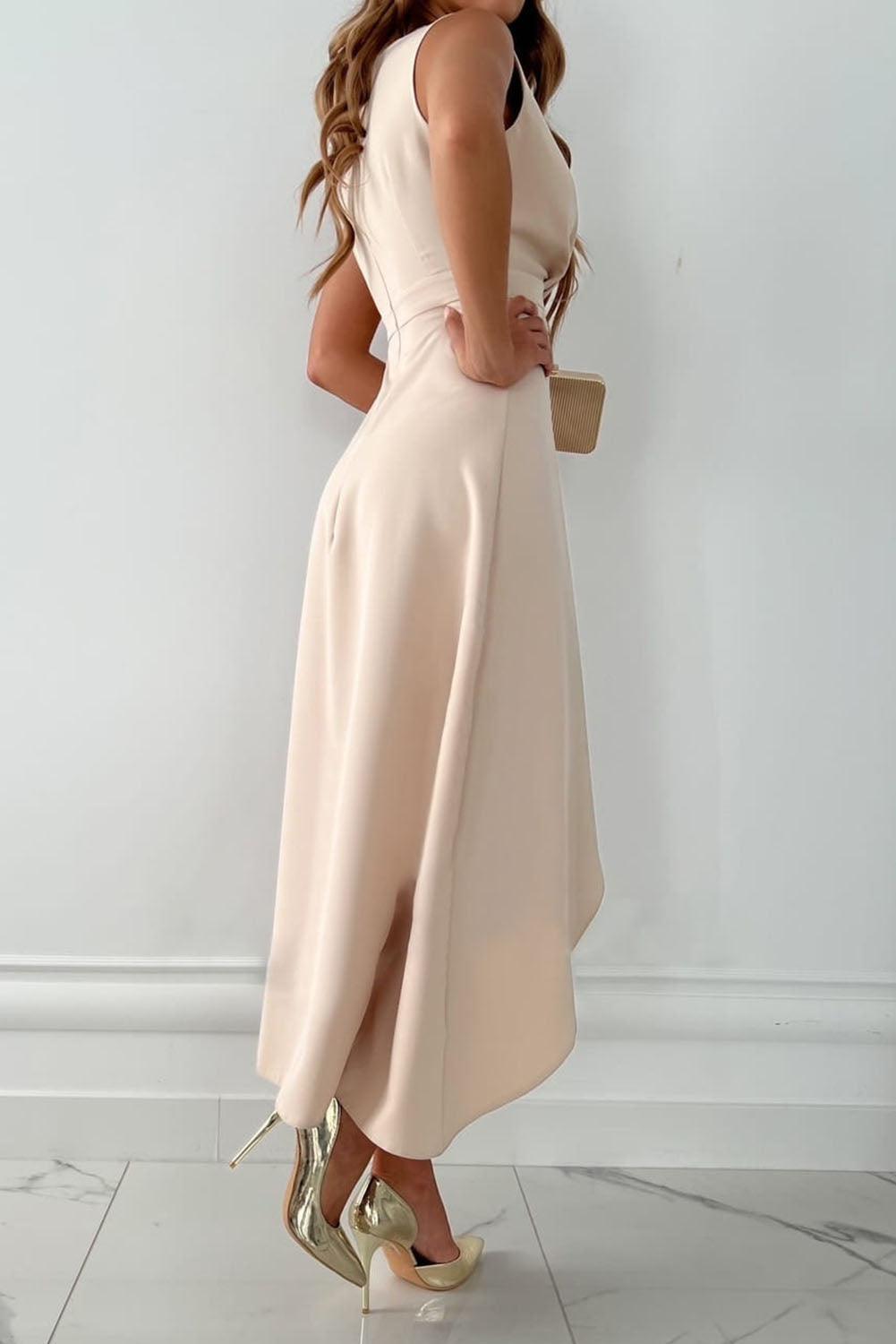 Robe Midi pour Invitées de Mariage | Sans Manches Asymétrique