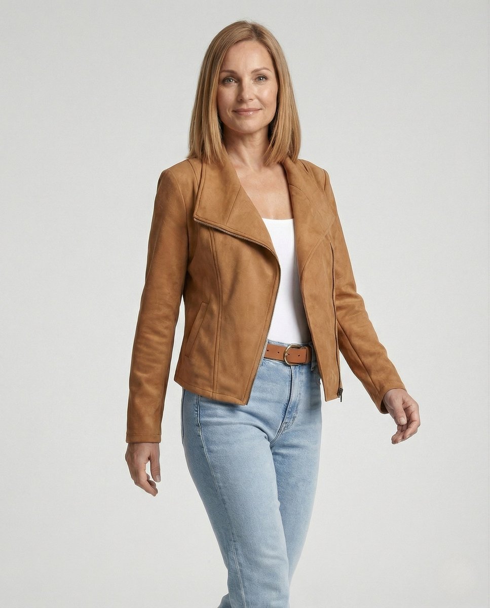 Isabella | Veste de moto en cuir synthétique pour femme avec zip asymétrique