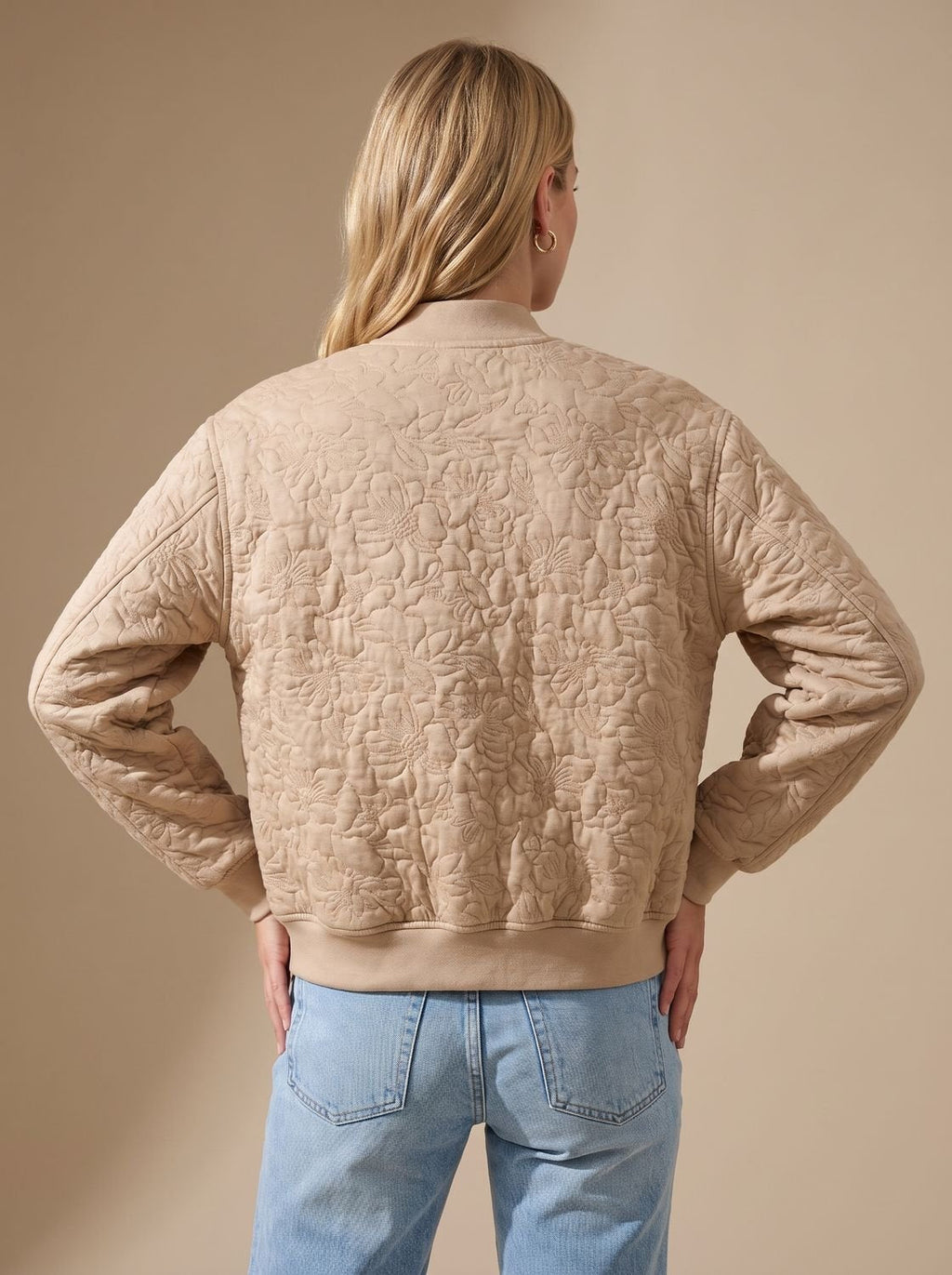 Harper | Veste Bomber Beige Matelassée Femme avec Poches Avant