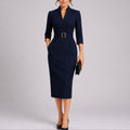 Scarlett | Robe Midi Bodycon Ceinturée pour Femme Invité de Mariage Automne Décolleté en V