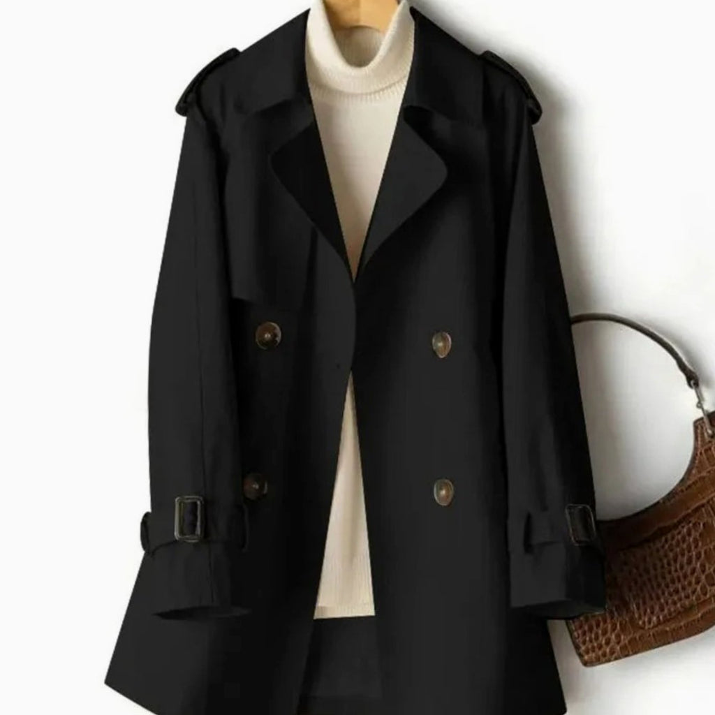 Sophia | Manteau Trench Double Boutonné Ceinturé pour Femme avec Revers Notch et Épaules Épaulette