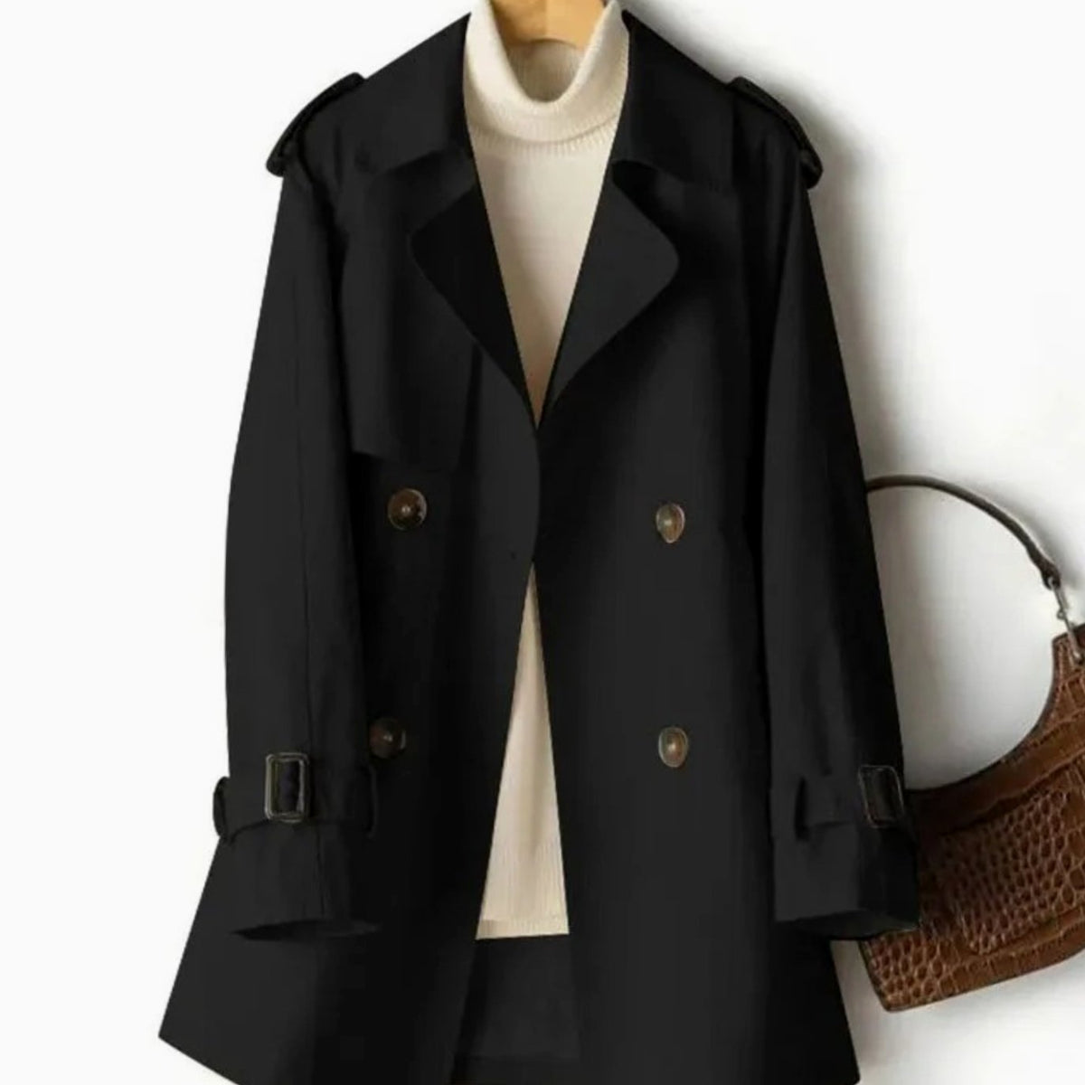 Sophia | Manteau Trench Double Boutonné Ceinturé pour Femme avec Revers Notch et Épaules Épaulette
