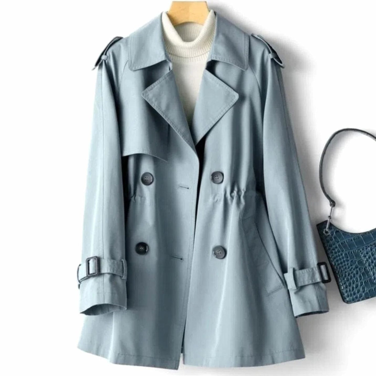 Sophia | Manteau Trench Double Boutonné Ceinturé pour Femme avec Revers Notch et Épaules Épaulette
