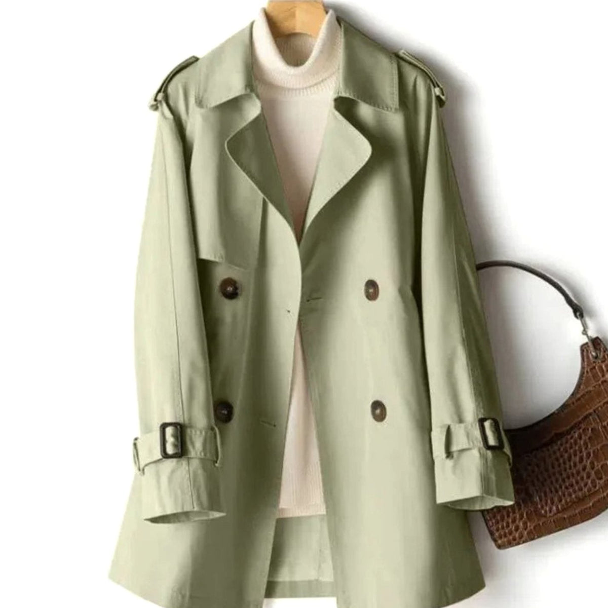 Sophia | Manteau Trench Double Boutonné Ceinturé pour Femme avec Revers Notch et Épaules Épaulette