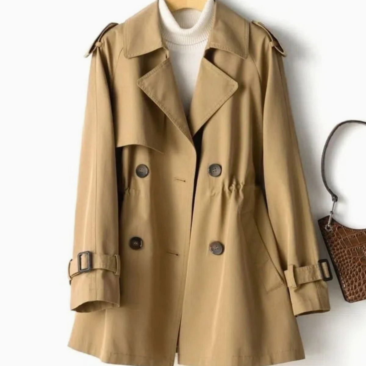 Sophia | Manteau Trench Double Boutonné Ceinturé pour Femme avec Revers Notch et Épaules Épaulette
