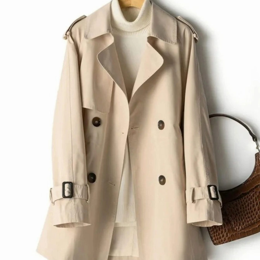 Sophia | Manteau Trench Double Boutonné Ceinturé pour Femme avec Revers Notch et Épaules Épaulette