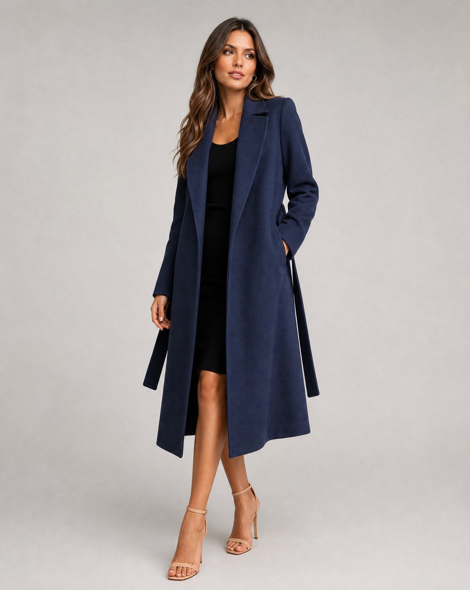 Luna | Manteau Trench Long en Laine Mélangée avec Ceinture pour Femmes