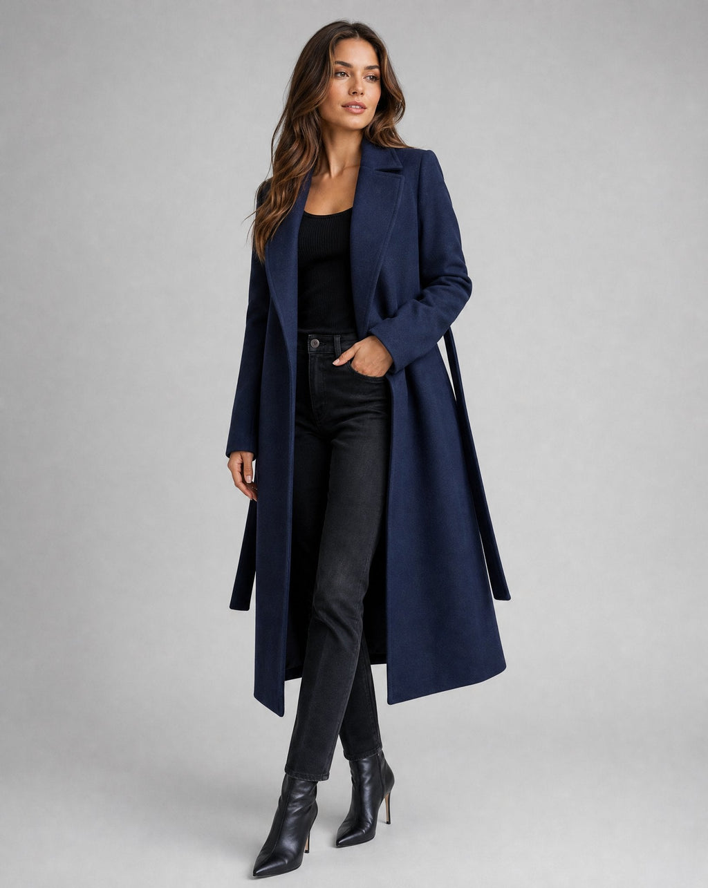 Luna | Manteau Trench Long en Laine Mélangée avec Ceinture pour Femmes