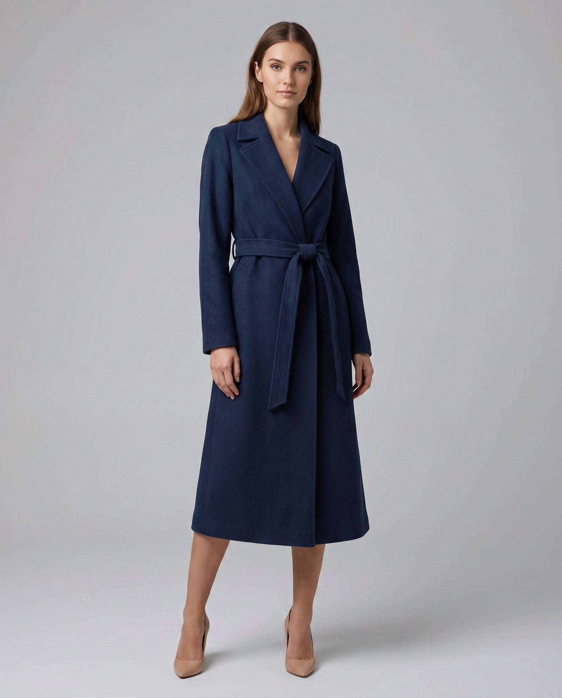 Luna | Manteau Trench Long en Laine Mélangée avec Ceinture pour Femmes