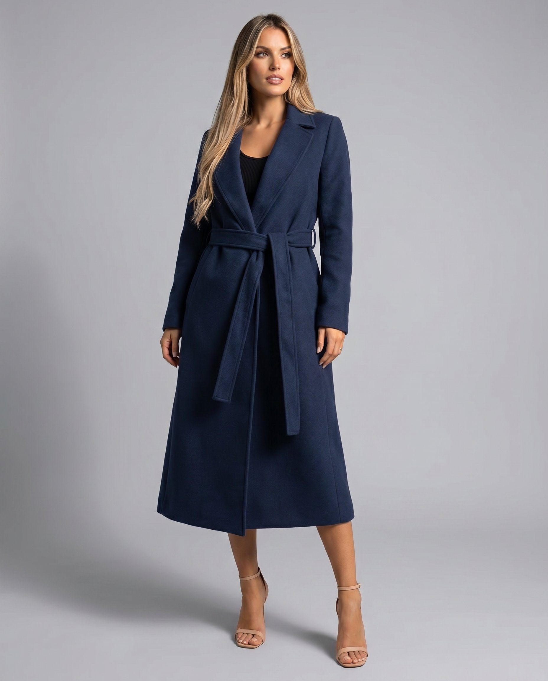 Luna | Manteau Trench Long en Laine Mélangée avec Ceinture pour Femmes