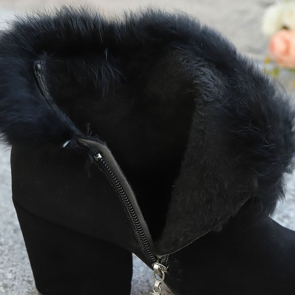 Madison | Bottes Noires pour Femmes avec Fourrure, Talon Bloc et Bout Pointu