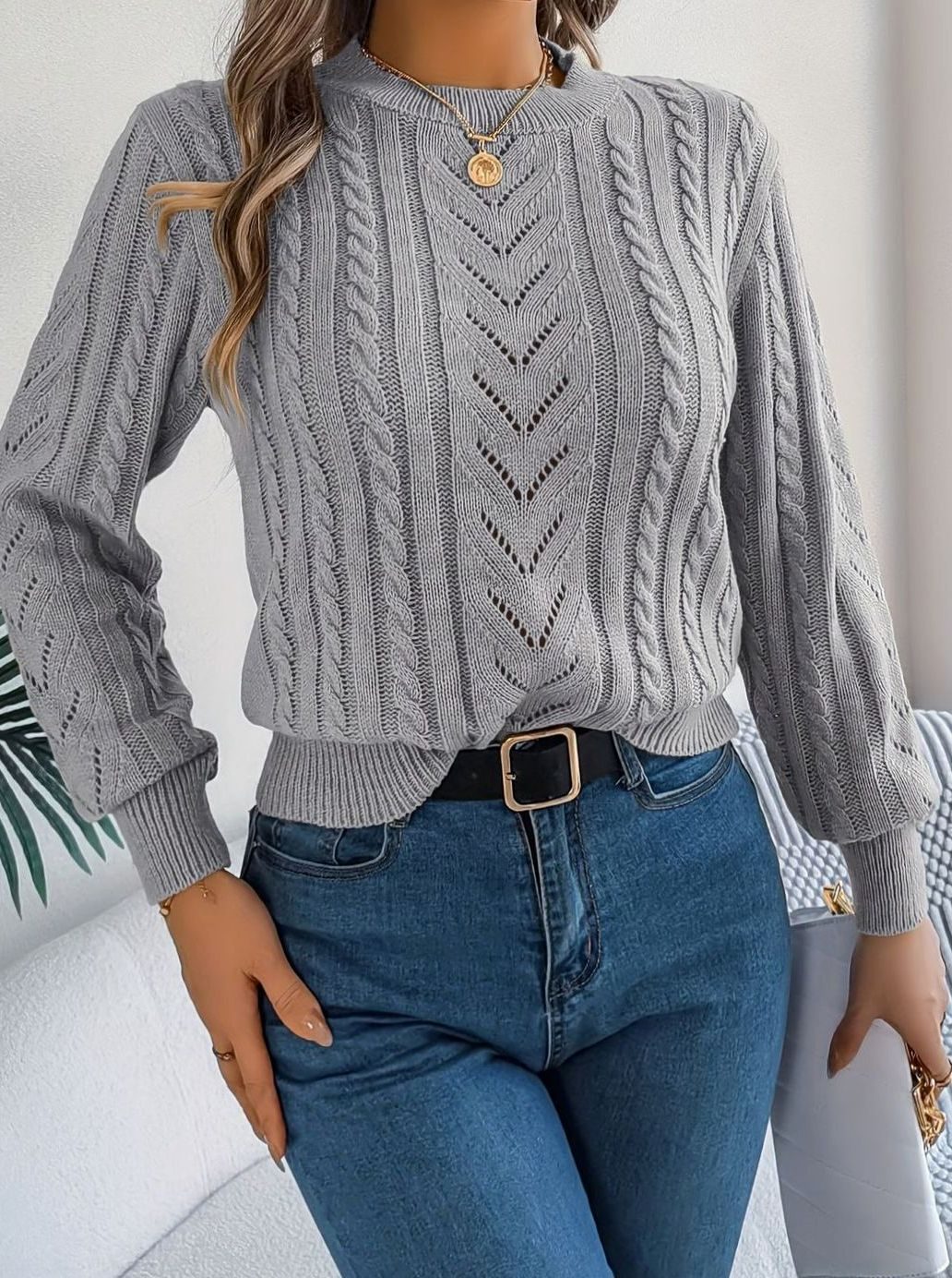 Mia | Pull Relaxed à Col Rond en Tricot Cable