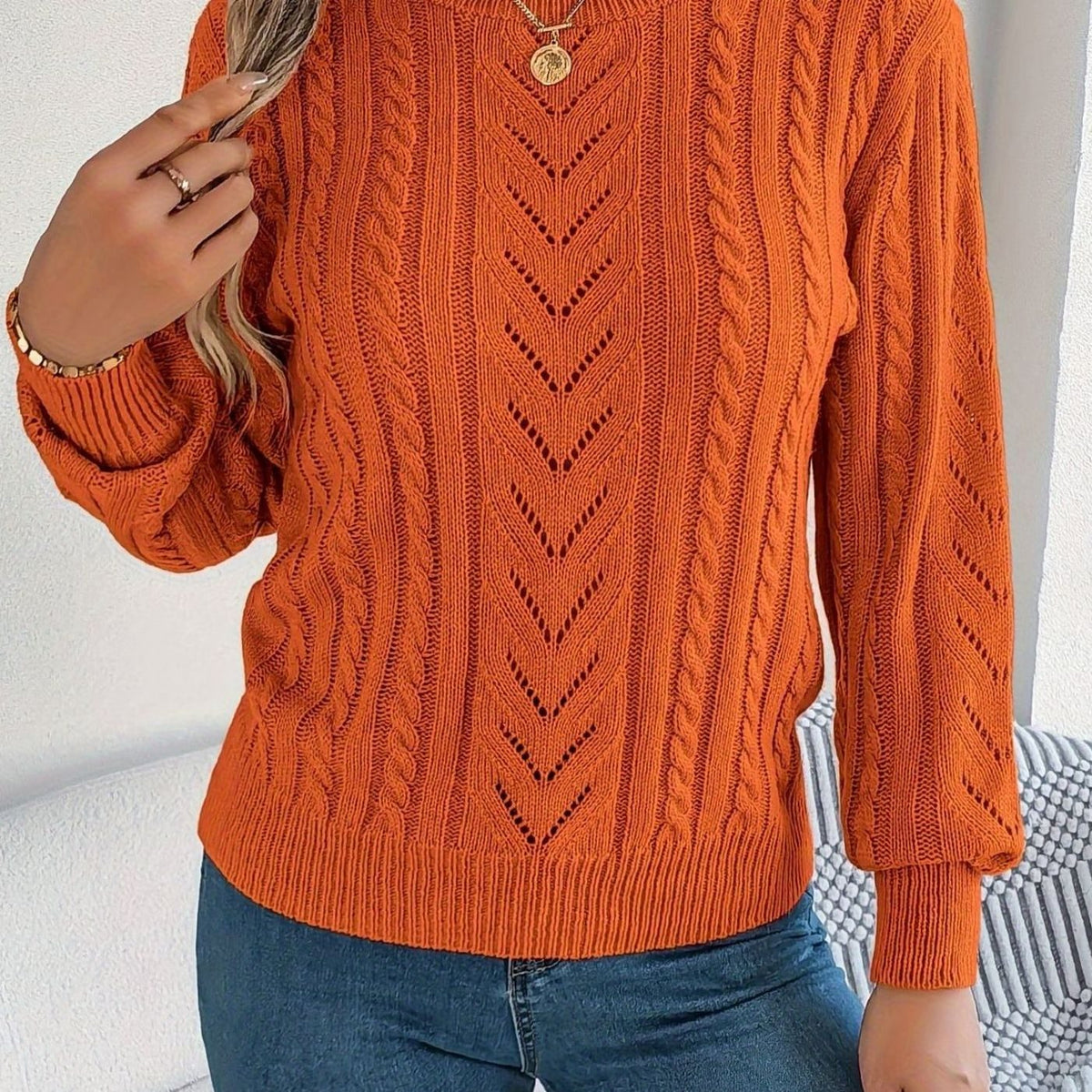 Mia | Pull Relaxed à Col Rond en Tricot Cable