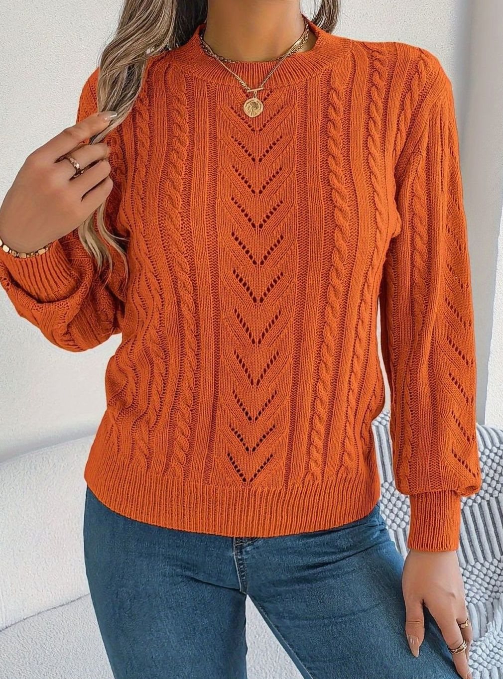 Mia | Pull Relaxed à Col Rond en Tricot Cable