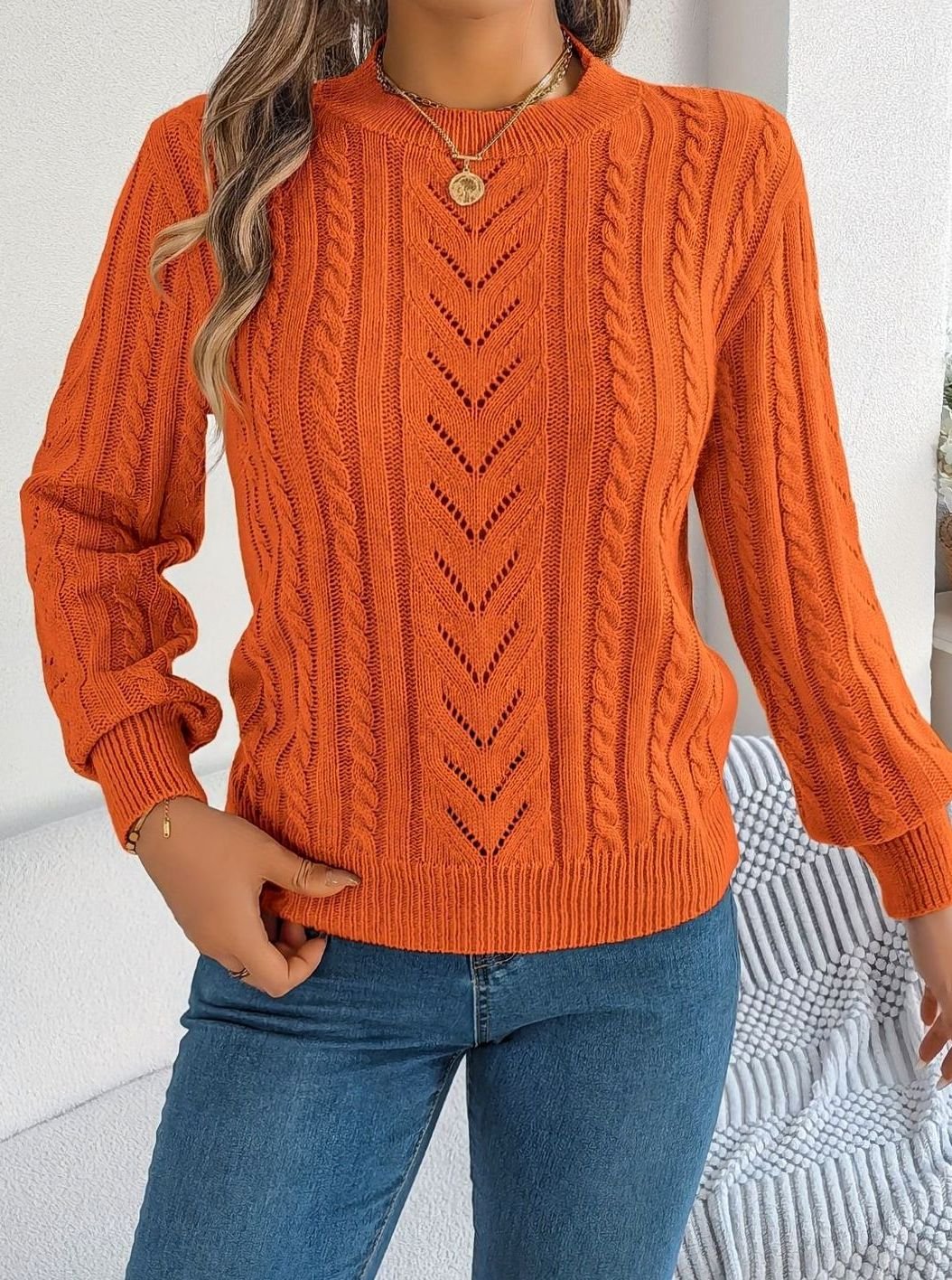 Mia | Pull Relaxed à Col Rond en Tricot Cable