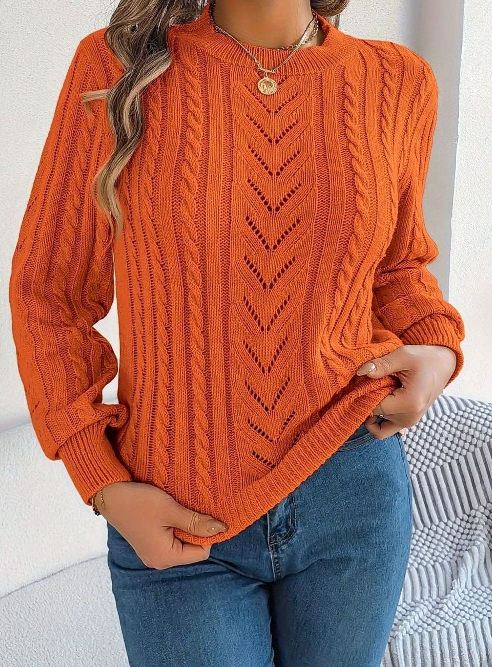 Mia | Pull Relaxed à Col Rond en Tricot Cable