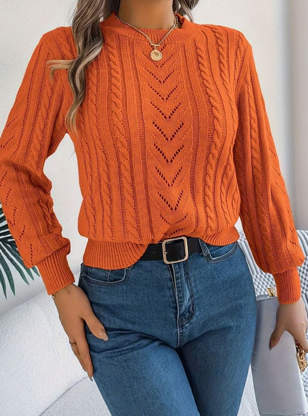 Mia | Pull Relaxed à Col Rond en Tricot Cable