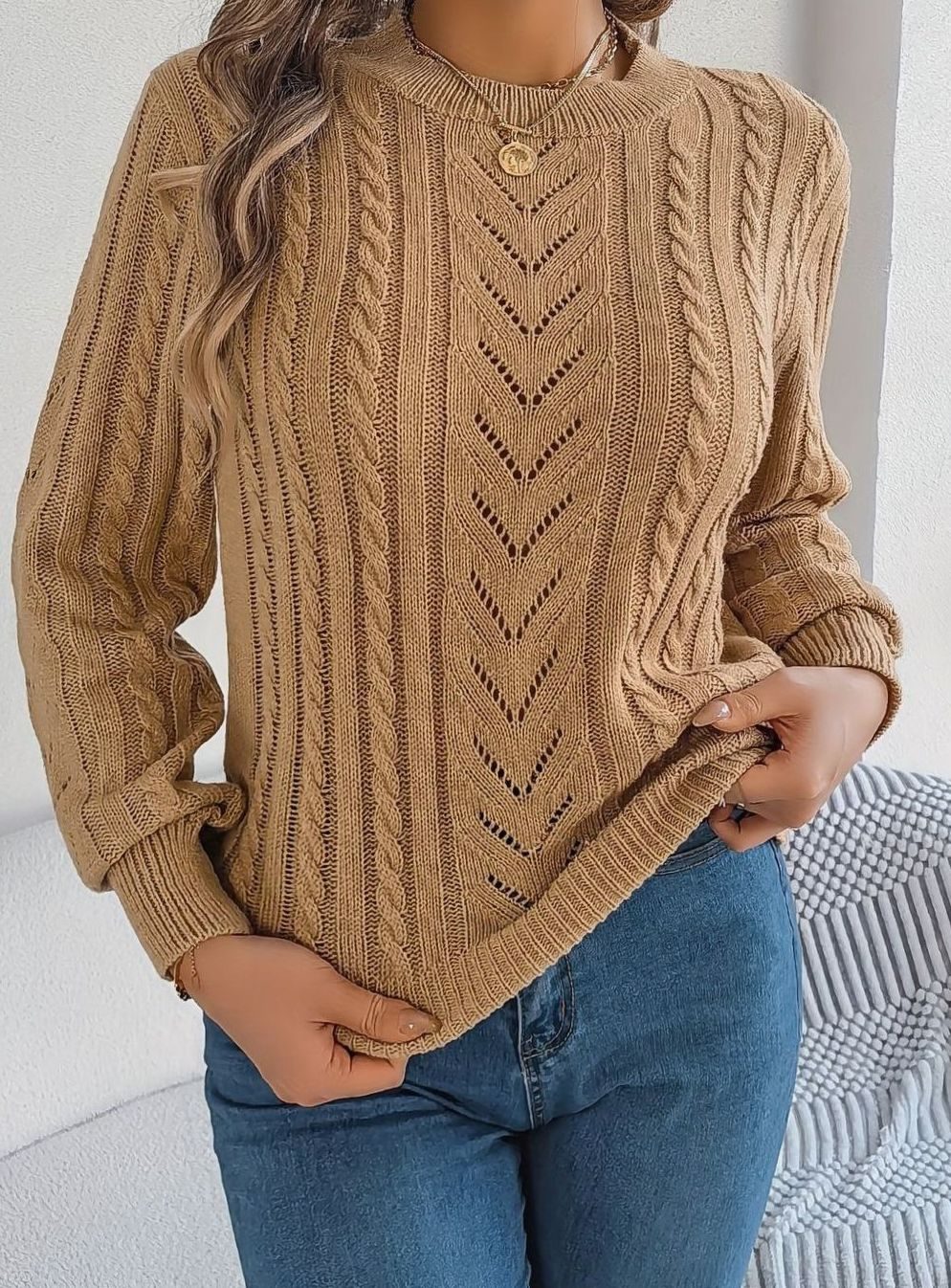 Mia | Pull Relaxed à Col Rond en Tricot Cable