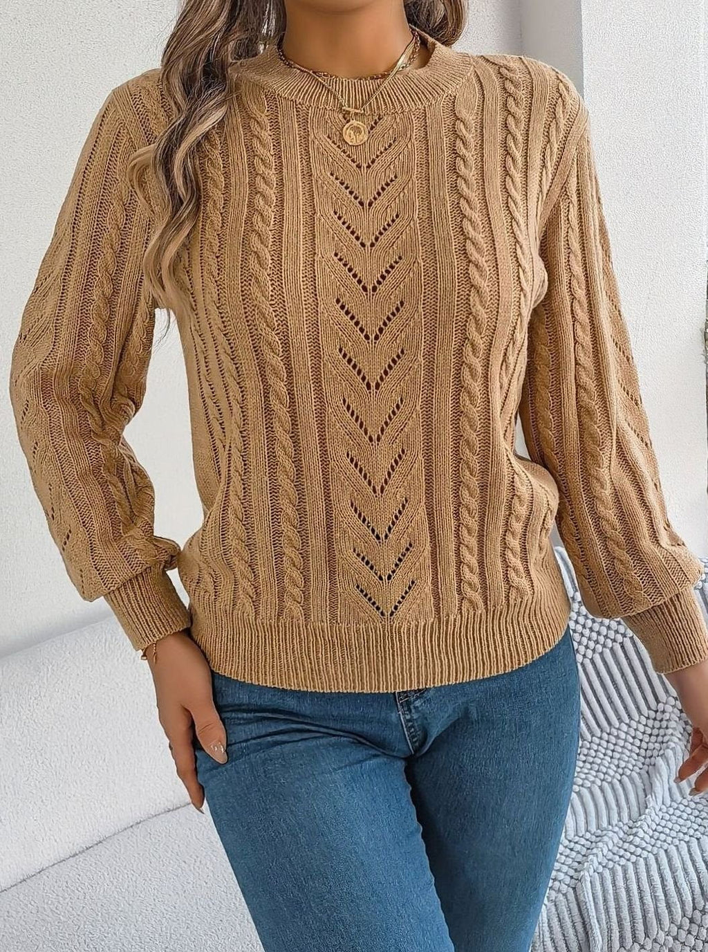 Mia | Pull Relaxed à Col Rond en Tricot Cable