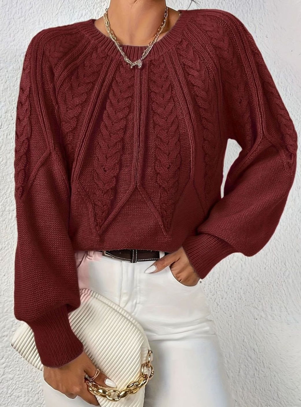 Scarlett | Pull à col rond en tricot à torsades pour femmes