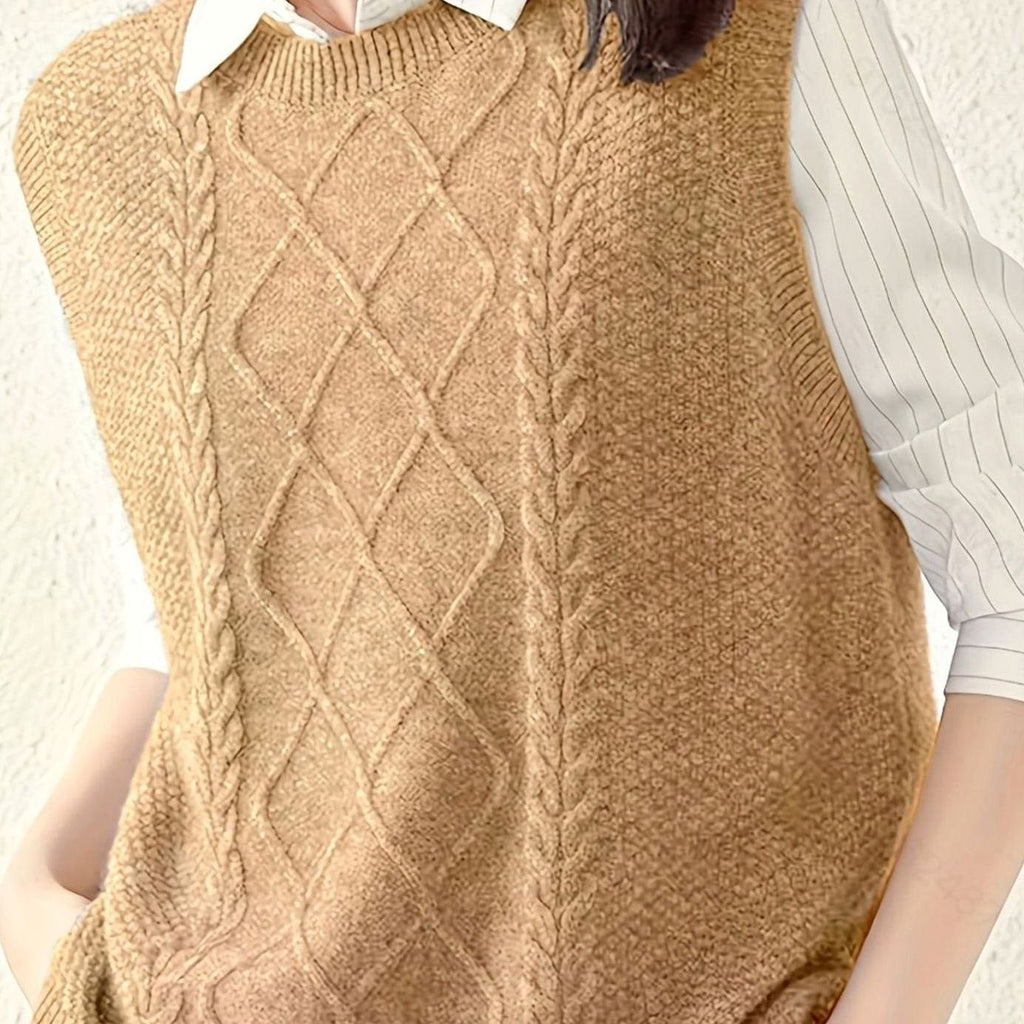 Pénélope | Gilet sans manches en tricot à torsades pour femmes, col rond