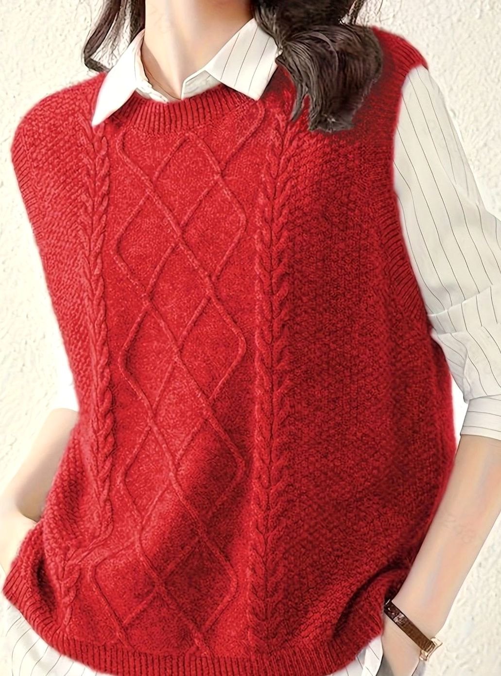 Pénélope | Gilet sans manches en tricot à torsades pour femmes, col rond