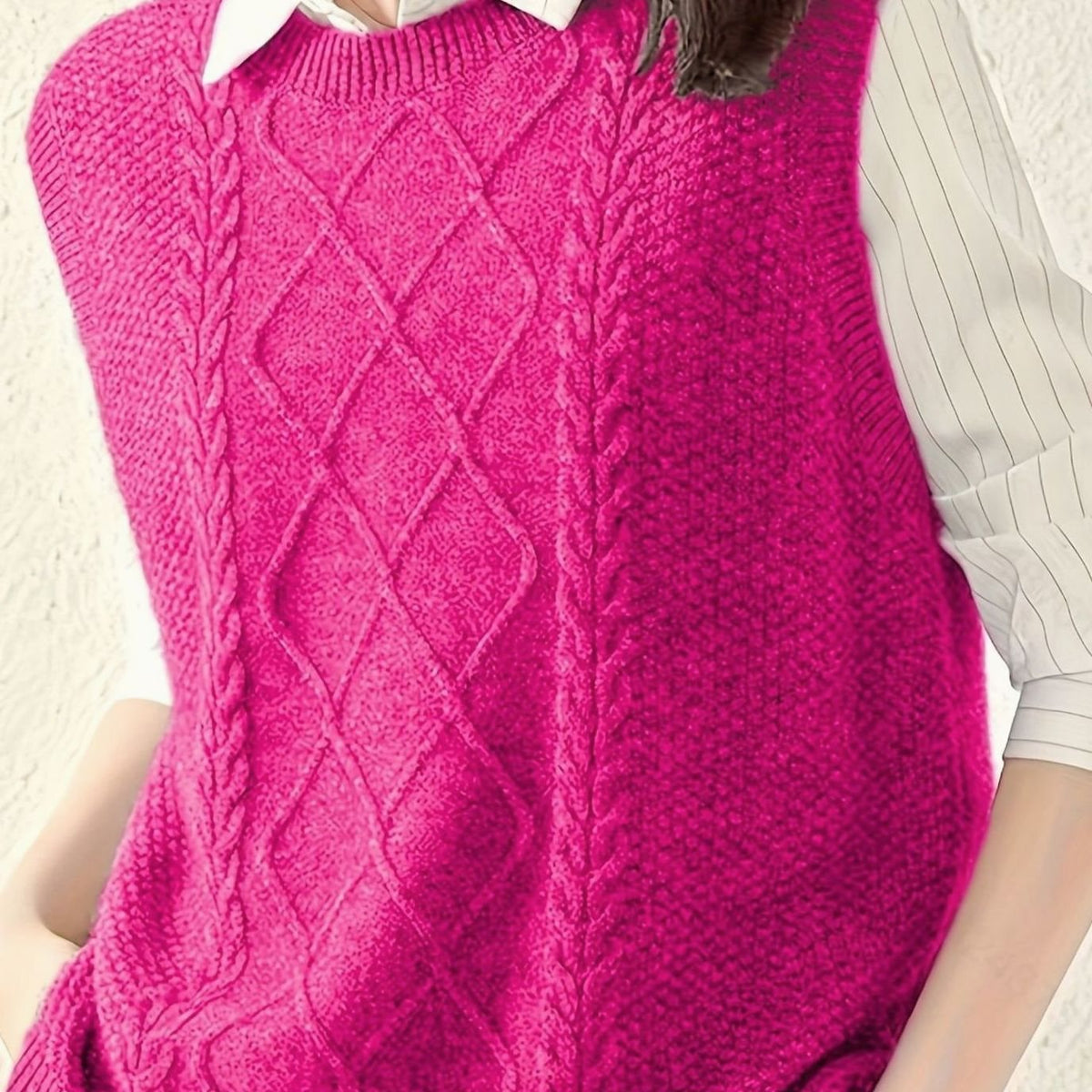 Pénélope | Gilet sans manches en tricot à torsades pour femmes, col rond